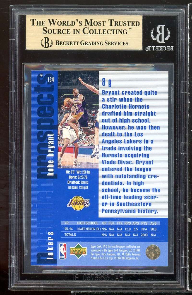 Kobe Bryant Rookie Card 1996-97 SP #134 BGS 9.5 (9.5 9 9.5 9.5) Image 2