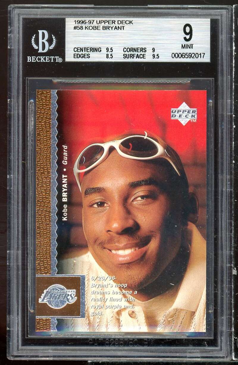 Kobe Bryant Rookie Card 1996-97 Upper Deck #58 BGS 9 (9.5 9 8.5 9.5) Image 1