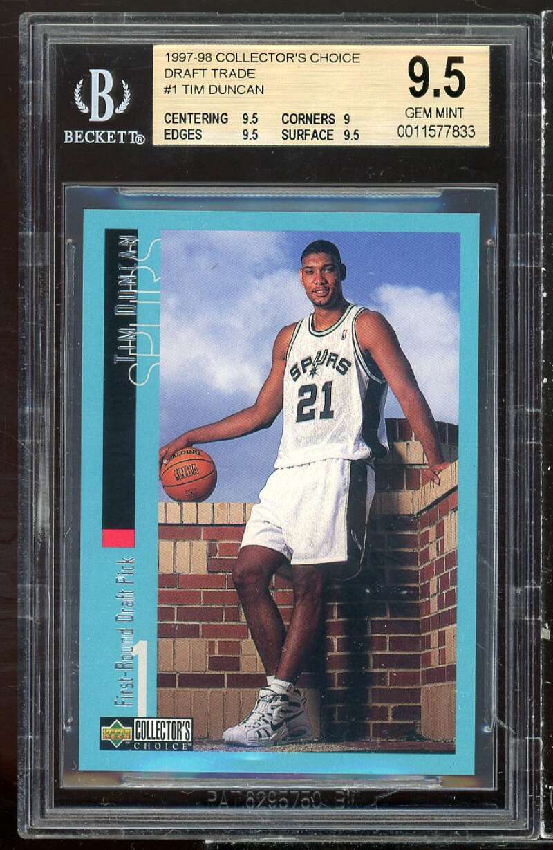 Tim Duncan Rookie Card 1997-98 Collector's Choice Draft Trade #1 BGS 9.5 Image 1