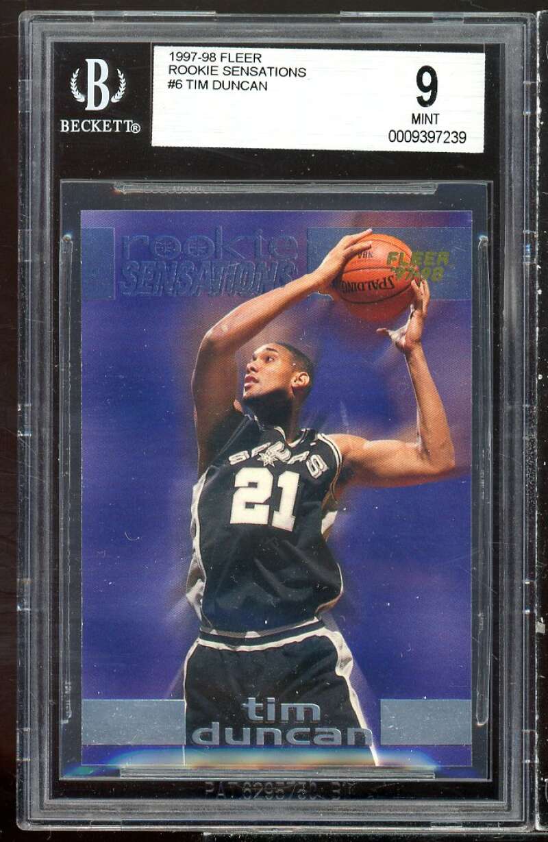 Tim Duncan Rookie Card 1997-98 Fleer Rookie Sensation #6 (pop 5) BGS 9 Image 1