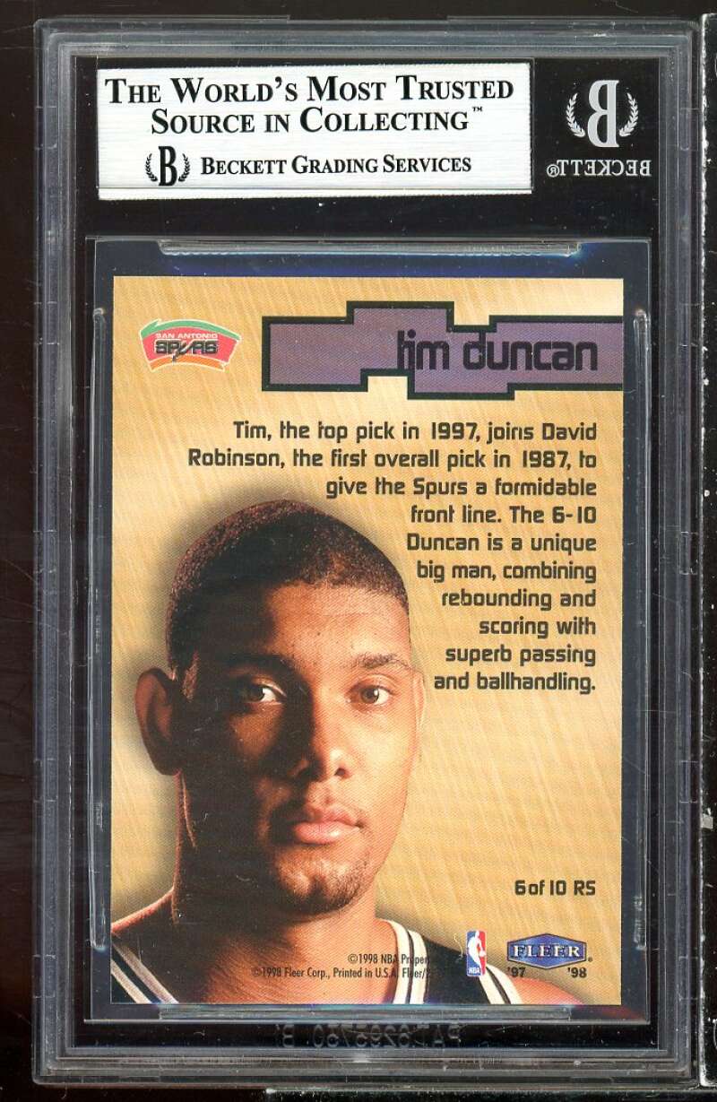 Tim Duncan Rookie Card 1997-98 Fleer Rookie Sensation #6 (pop 5) BGS 9 Image 2