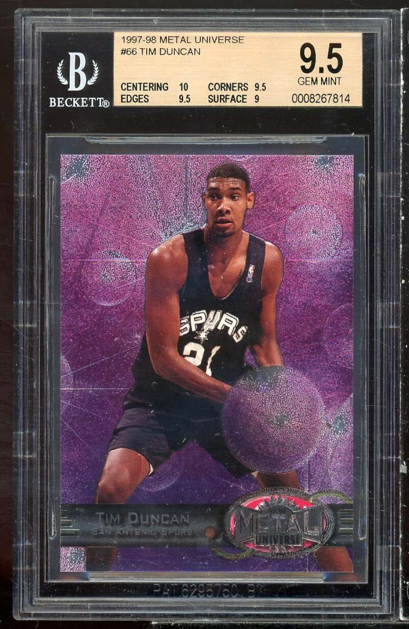 Tim Duncan Rookie Card 1997-98 Metal Universe #66 BGS 9.5 (10 9.5 9.5 9) Image 1