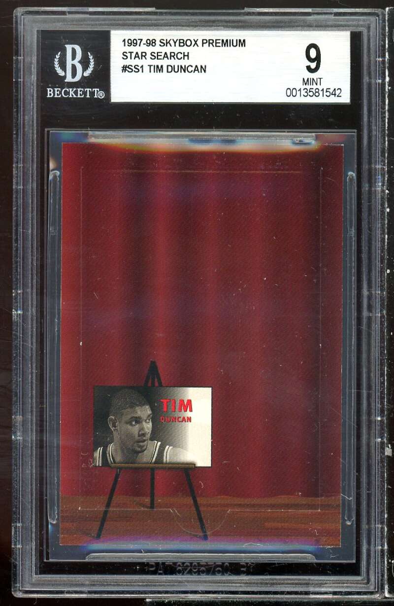 Tim Duncan Rookie Card 1997-98 Skybox Premium Star Search #ss1 (pop 1) BGS 9 Image 1