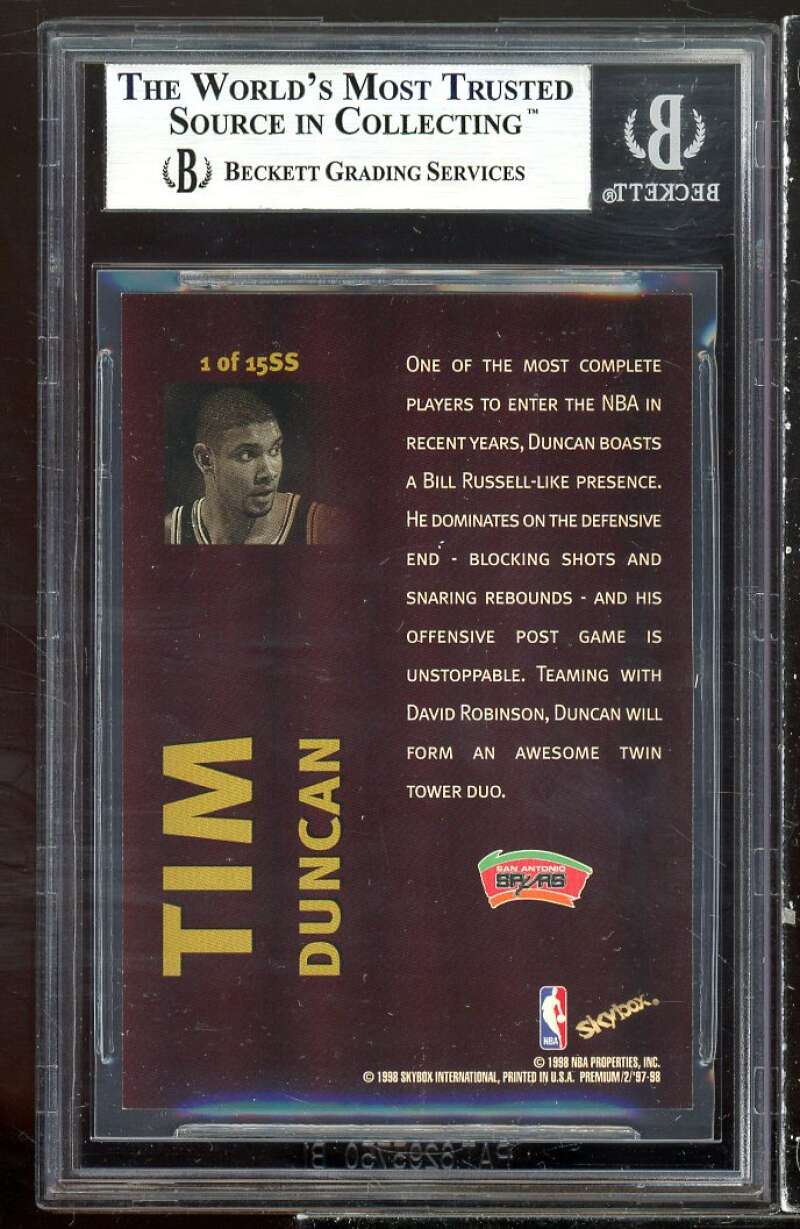 Tim Duncan Rookie Card 1997-98 Skybox Premium Star Search #ss1 (pop 1) BGS 9 Image 2