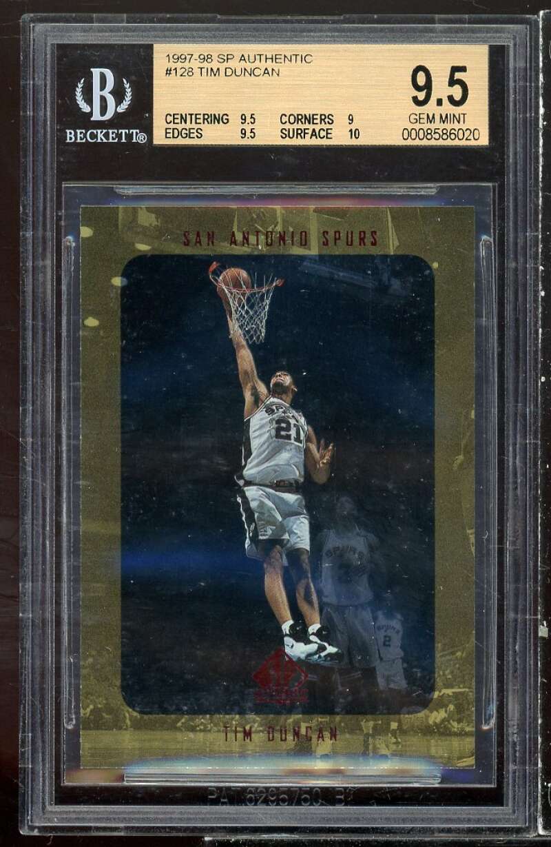 Tim Duncan Rookie Card 1997-98 SP Authentic #128 BGS 9.5 (9.5 9 9.5 10 Image 1