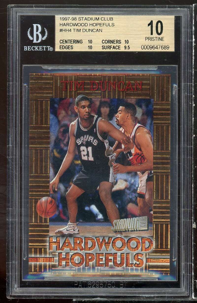 Tim Duncan Rookie Card 1997-98 Stadium Hopefuls #hh4 (pop 5) (PRISTINE) BGS 10 Image 1