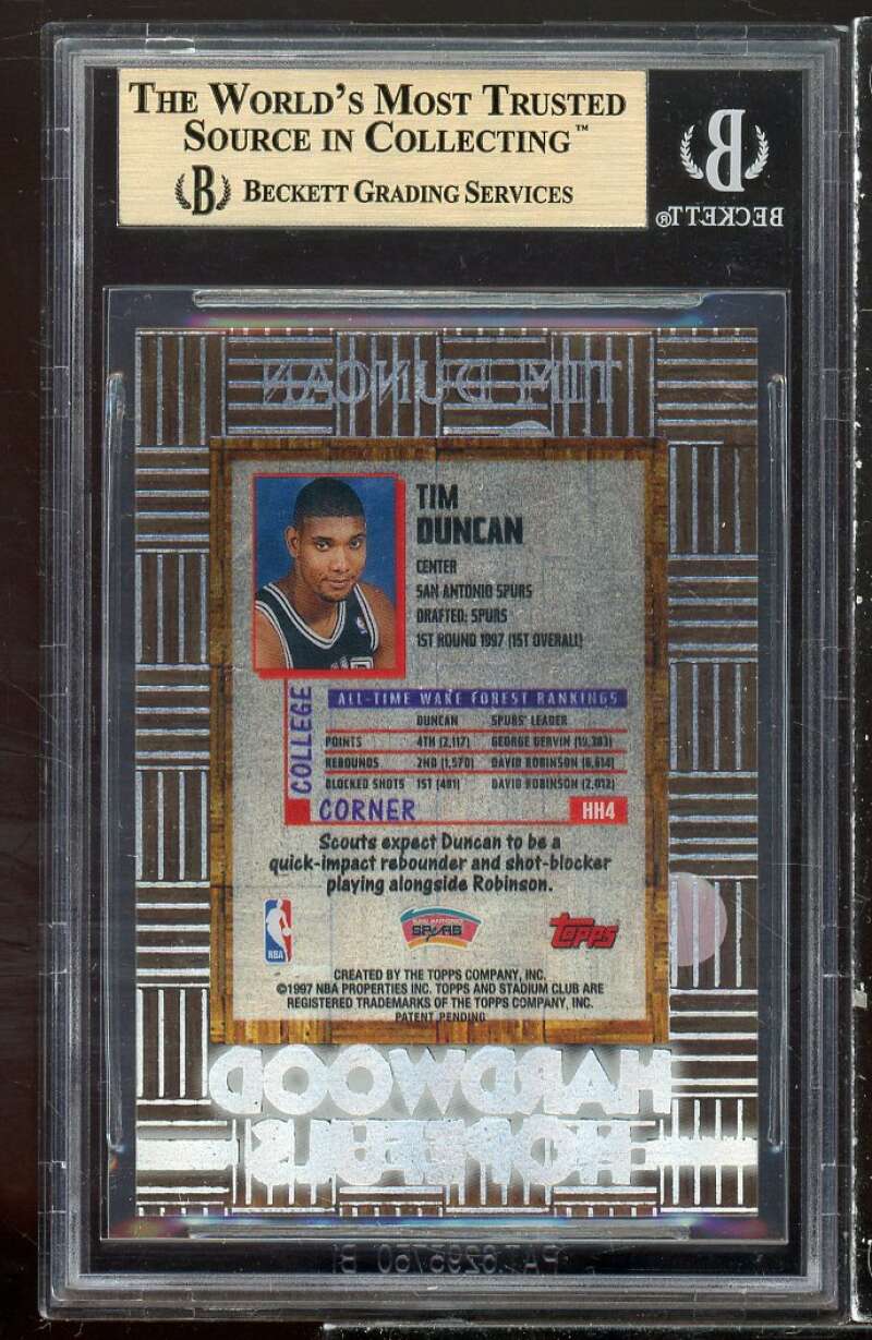 Tim Duncan Rookie Card 1997-98 Stadium Hopefuls #hh4 (pop 5) (PRISTINE) BGS 10 Image 2