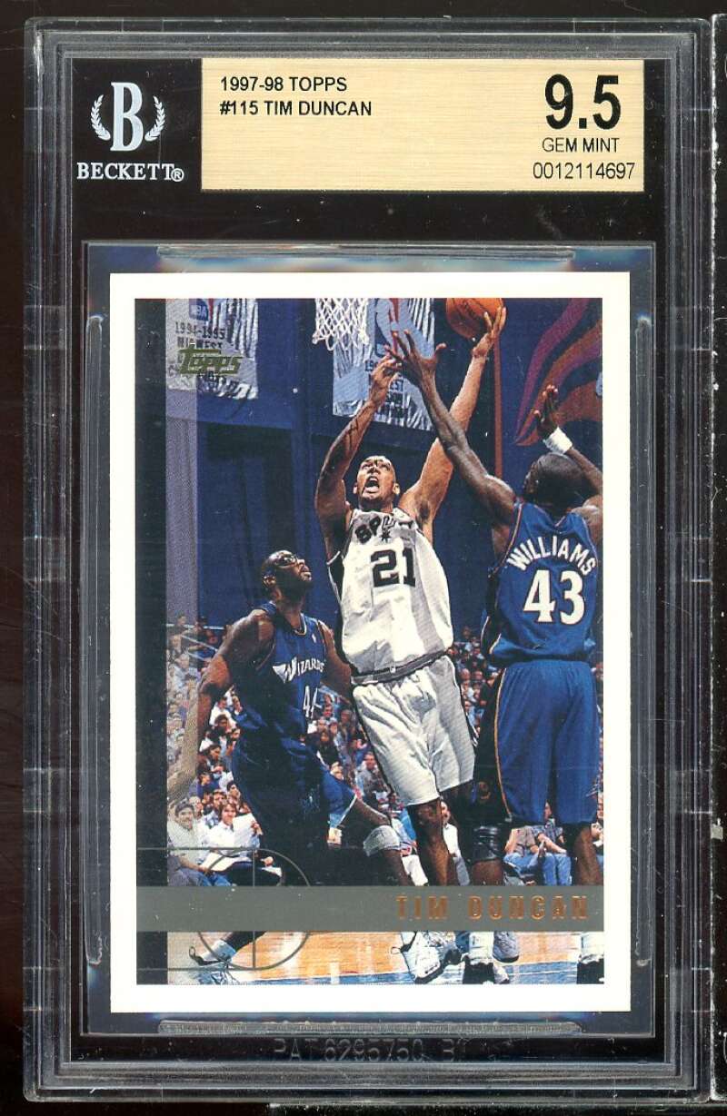 Tim Duncan Rookie Card 1997-98 Topps #115 BGS 9.5 Image 1