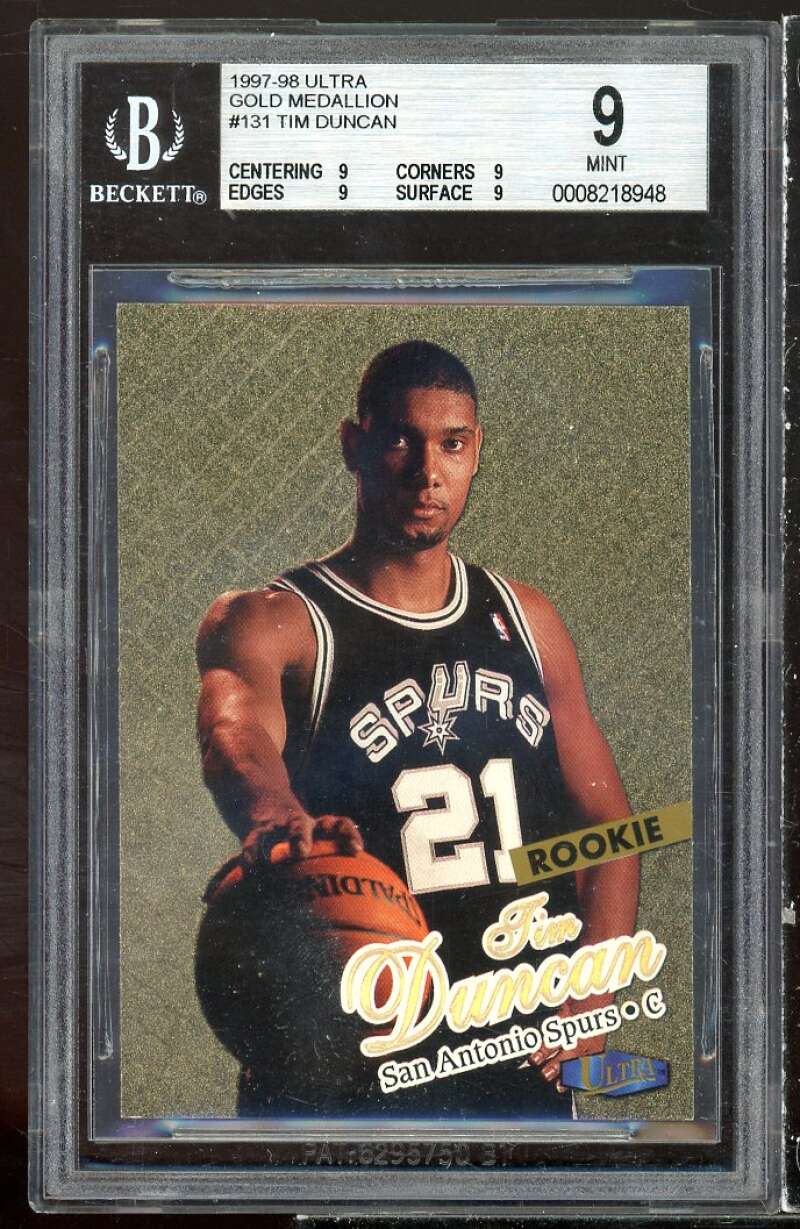 Tim Duncan Rookie Card 1997-98 Ultra Gold Medallion #131 BGS 9 (9 9 9 9) Image 1