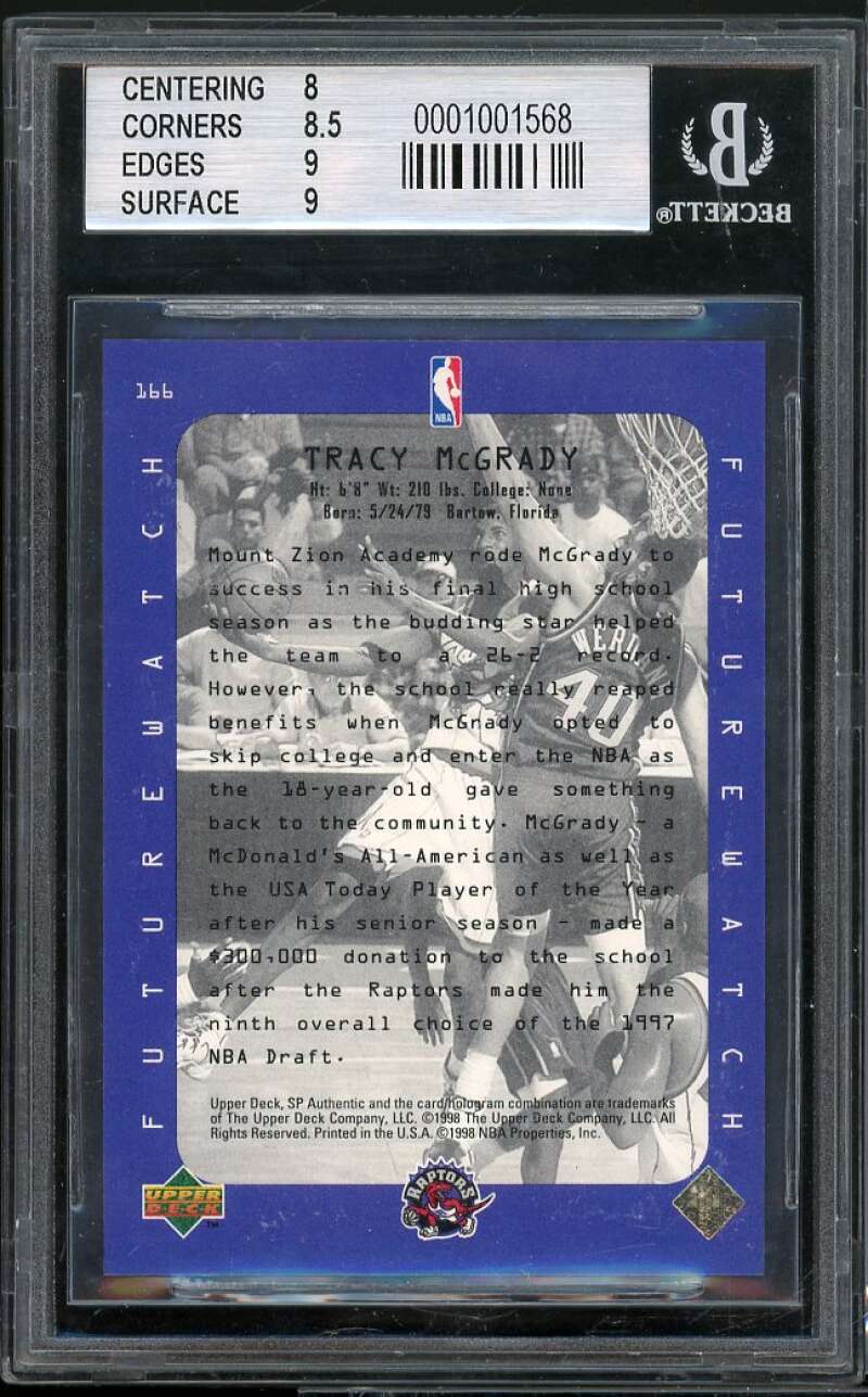 Tracy Mcgrady Rookie Card 1997-98 SP Authentic #166 BGS 8.5 (8 8.5 9 9) Image 2