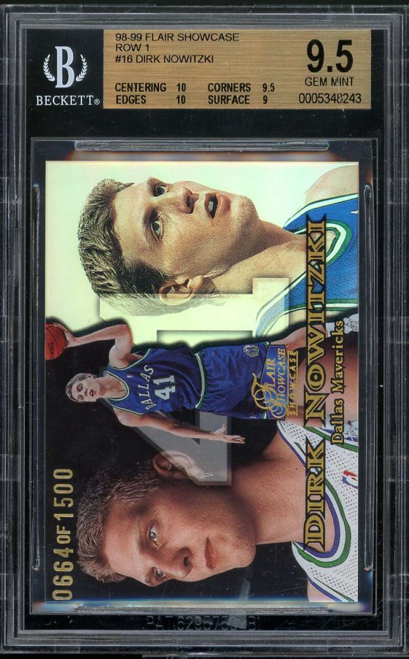 Dirk Nowitzki Rookie Card 1998-99 Flair Row 1 #16 BGS 9.5 (10 9.5 10 9) Image 1