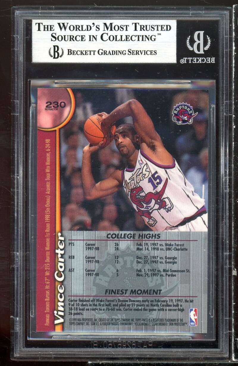 Vince Carter Rookie Card 1998-99 Finest Refractors #230 BGS 9 (9 9.5 9.5 8.5) Image 2