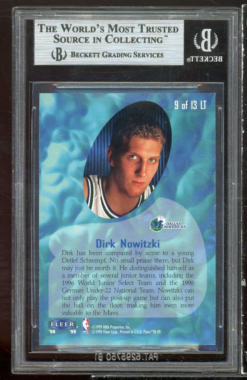 Dirk Nowitzki Rookie Card 1998-99 Fleer Lucky 13 #9 bgs 9 (9.5 8.5 9 9) Image 2