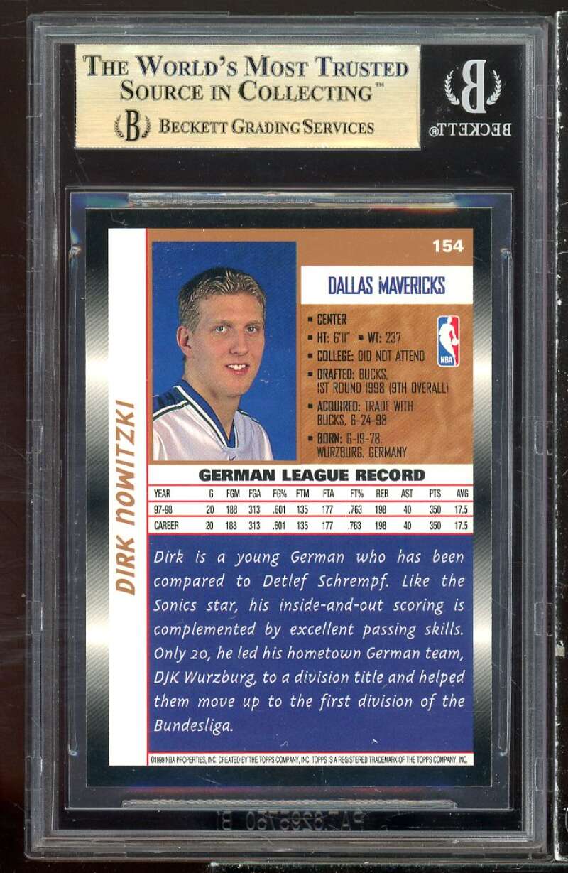 Dirk Nowitzki Rookie Card 1998-99 Topps #154 BGS 9.5 (9.5 9.5 9 9.5) Image 2