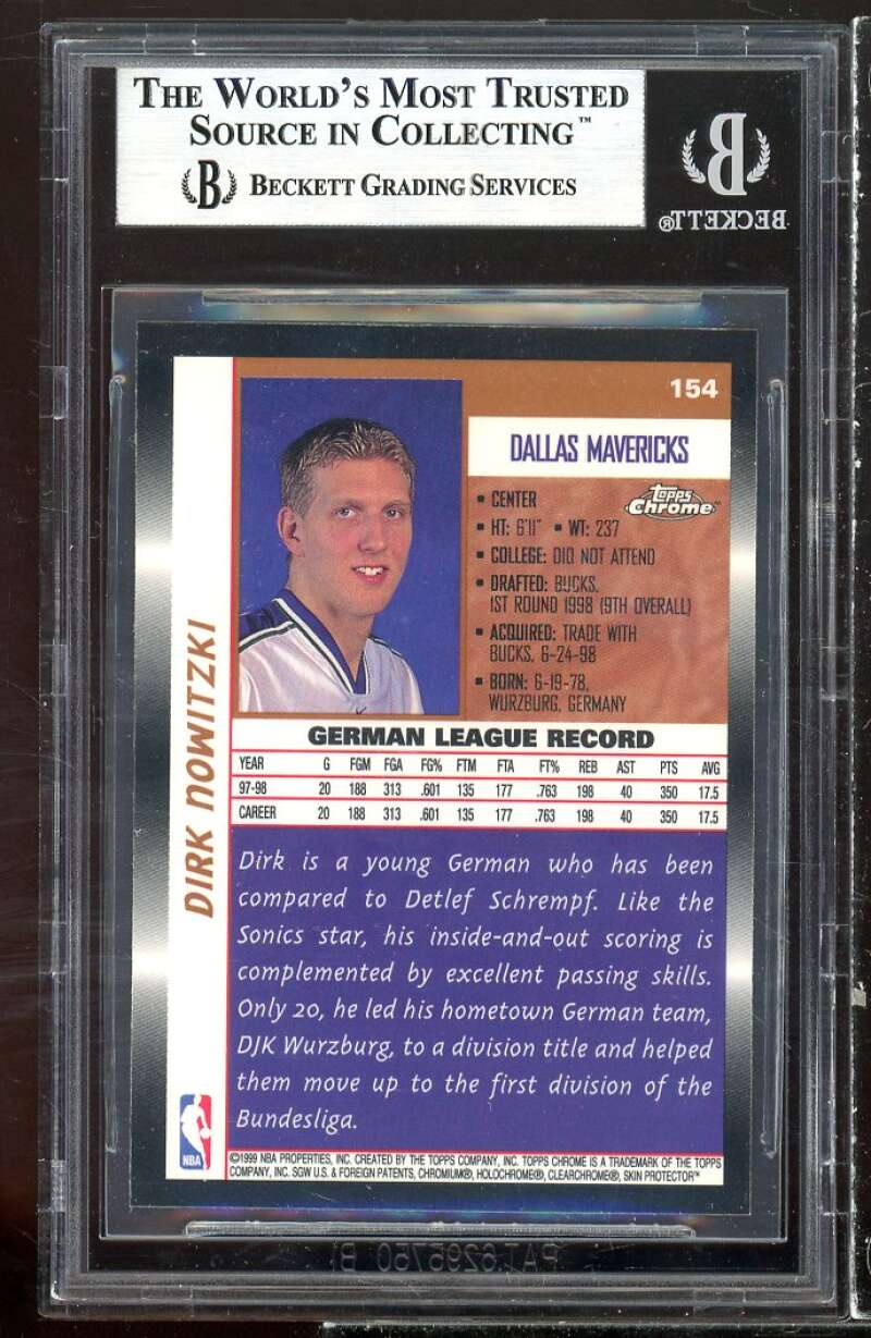 Dirk Nowitzki Rookie Card 1998-99 Topps Chrome #154 BGS 9 Image 2