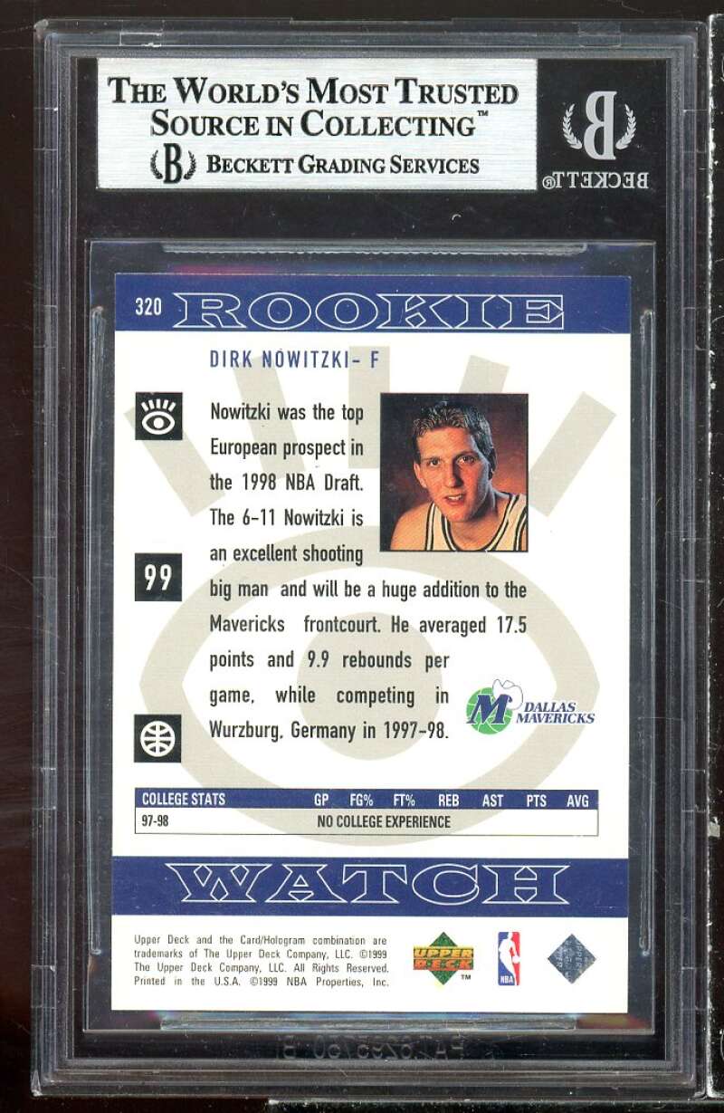 Dirk Nowitzki Rookie Card 1998-99 Upper Deck #320 BGS 8.5 (10 9 9 7.5) Image 2