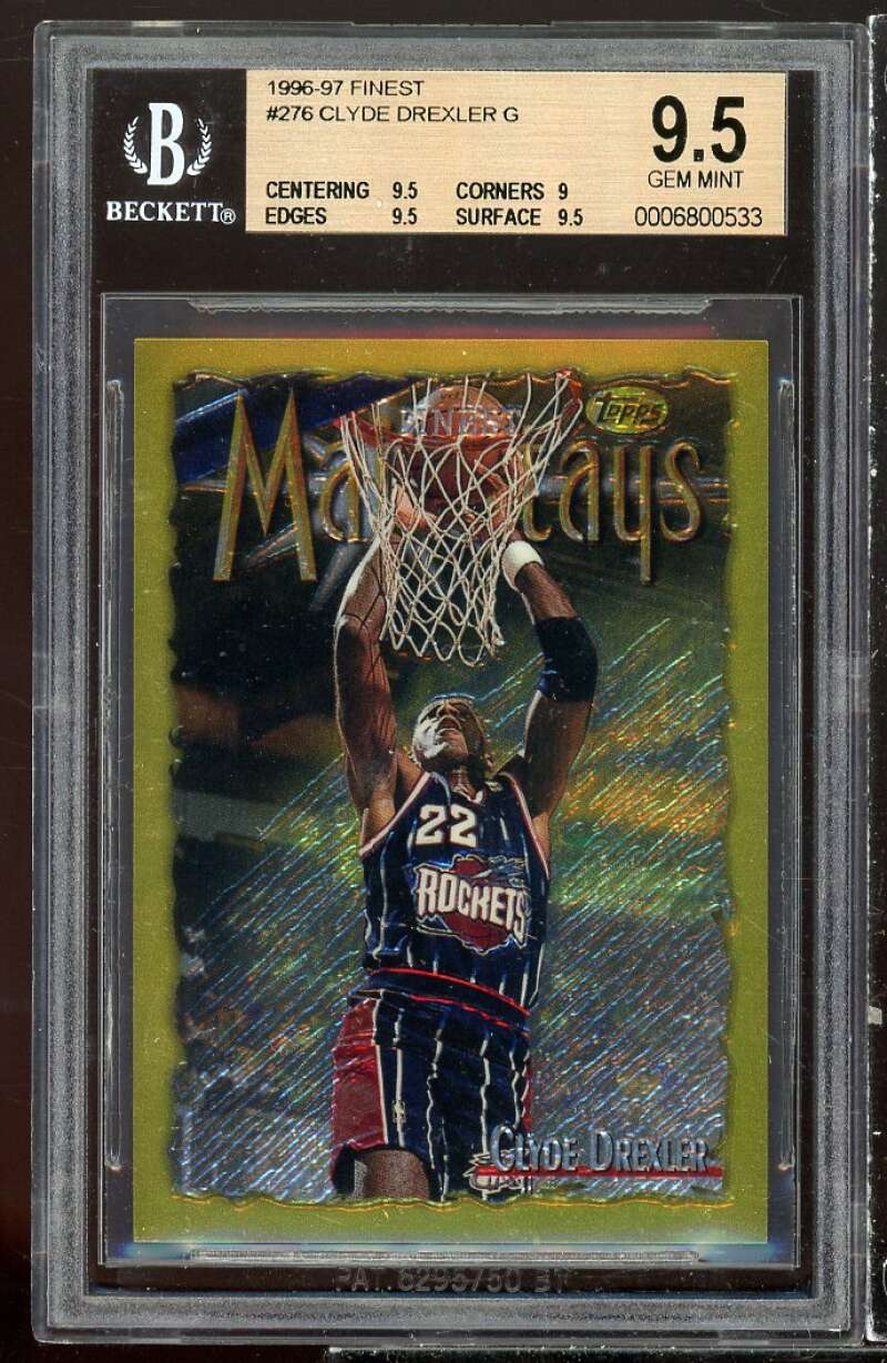 Clyde Drexler Card 1996-97 Finest Gold #276 BGS 9.5 (9.5 9 9.5 9.5) Image 1