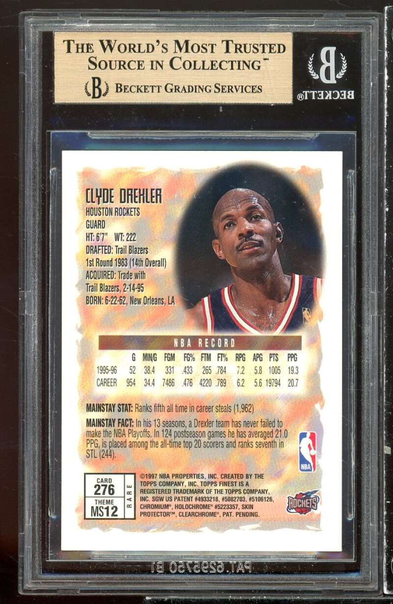 Clyde Drexler Card 1996-97 Finest Gold #276 BGS 9.5 (9.5 9 9.5 9.5) Image 2