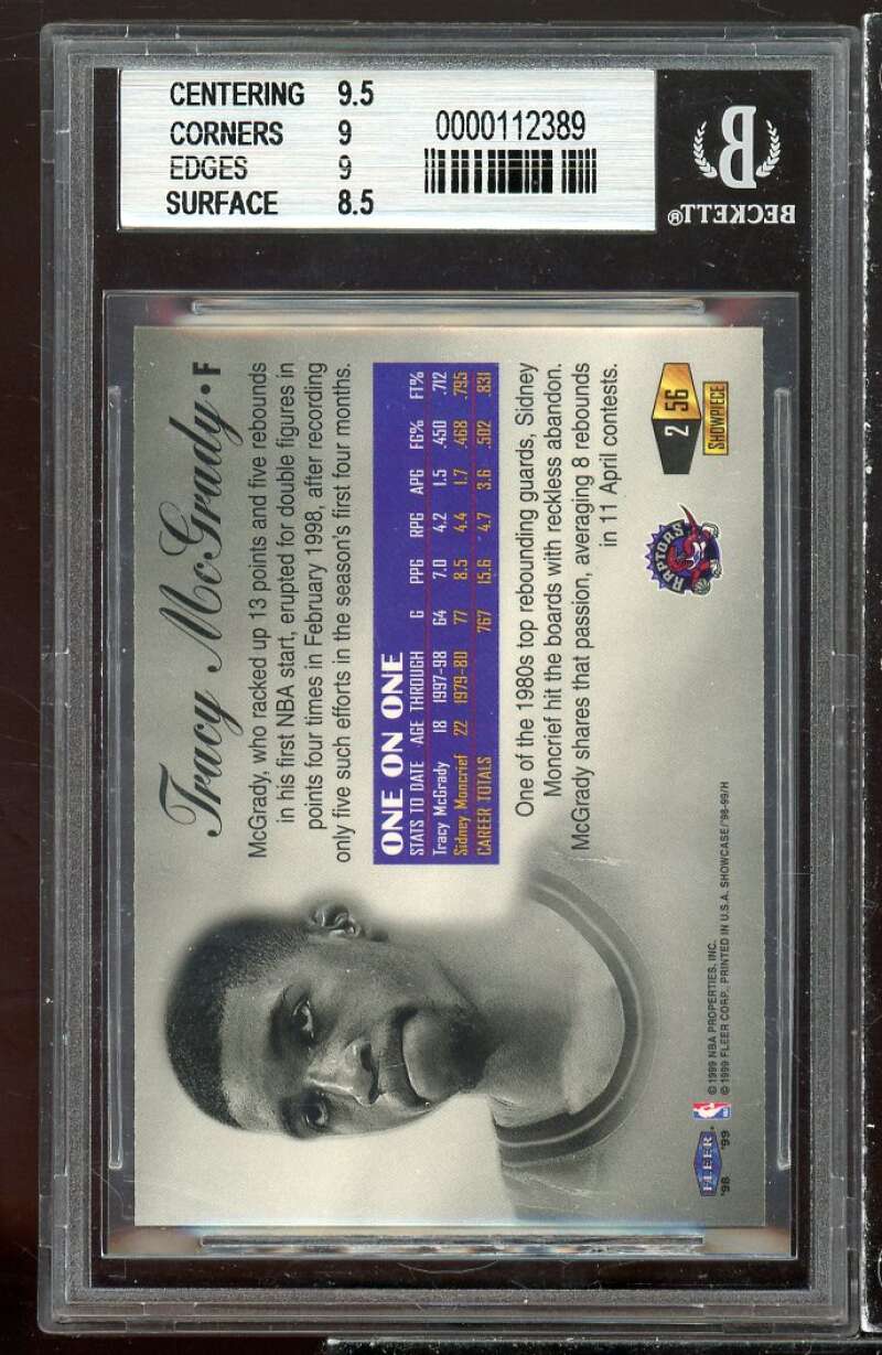 Tracy Mcgrady Card 1998-99 Flair Showcase Row 2 #56 BGS 9 (9.5 9 9 8.5) Image 2