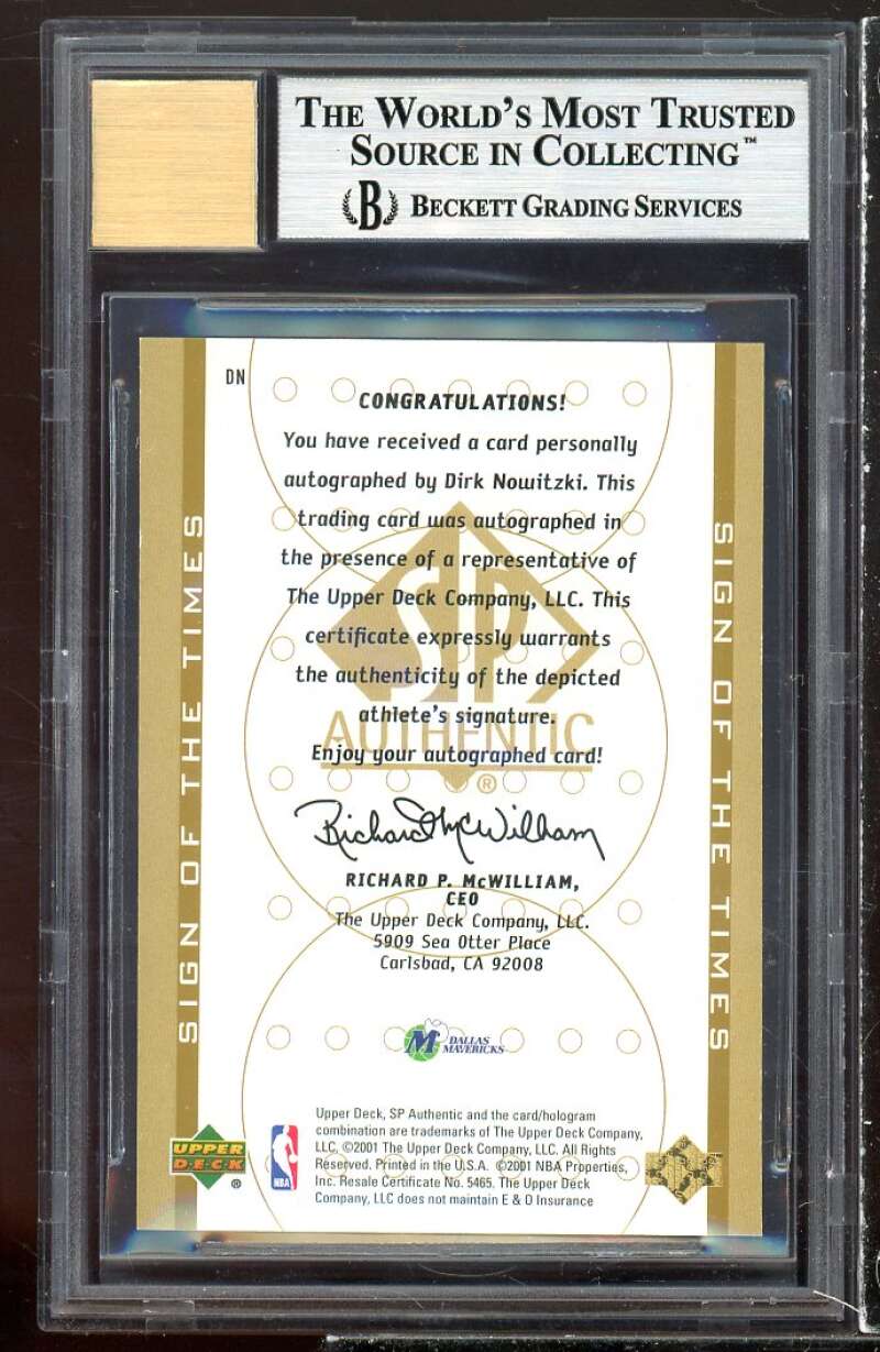 Dirk Nowitzki 2000-01 SP Authentic Sign Of The Times #DN BGS 9 (9 9 9.5 9.5) Image 2