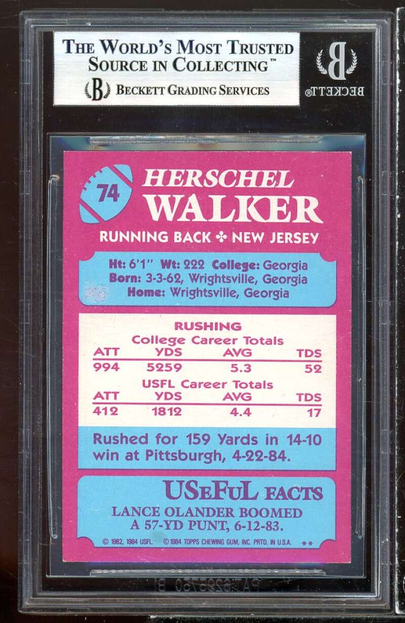 Herschel Walker Rookie Card 1984 Topps USFL #74 BGS 8.5 (9.5 8.5 9 8) Image 2