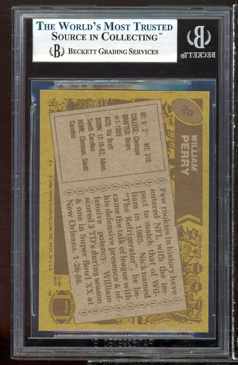 William Perry Rookie Card 1986 Topps #20 BGS 9 (9.5 9 9.5 8.5) Image 2