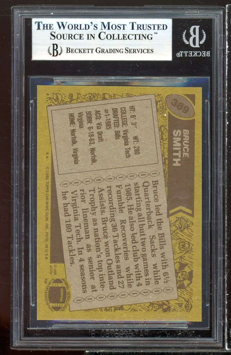 Bruce Smith Rookie Card 1986 Topps #389 BGS 8.5 (8 8.5 8.5 9) Image 2