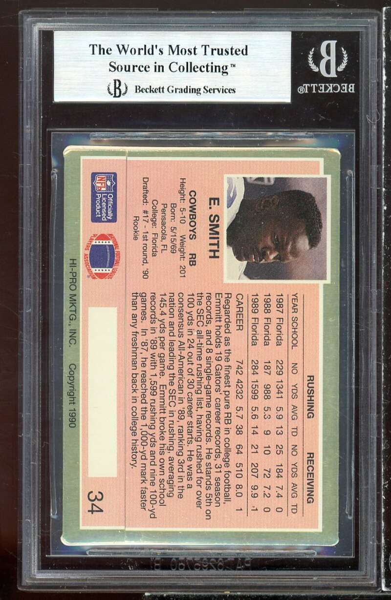 Emmitt Smith Rookie Card 1990 Action Packed Rookie Update #34 BGS 9 Image 2