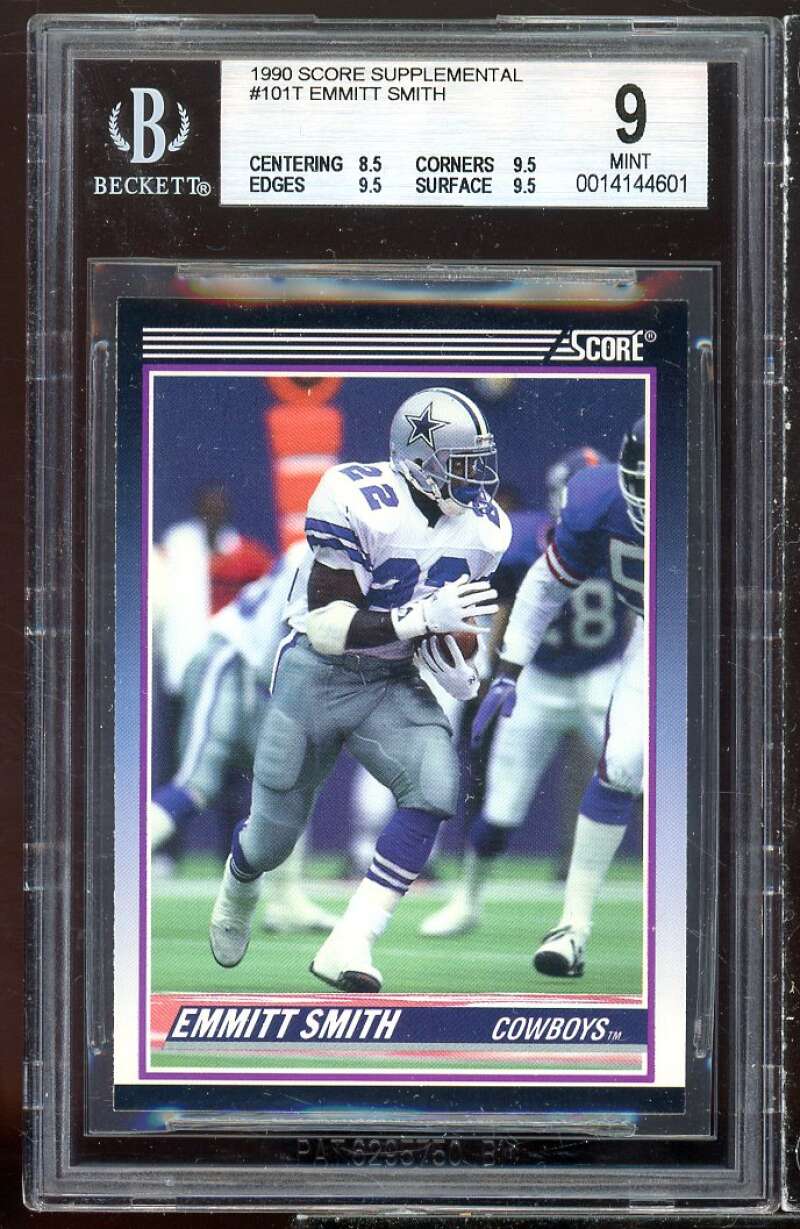 Emmitt Smith Rookie Card 1990 Score Supplemental #101T BGS 9 (8.5 9.5 9.5 9.5) Image 1