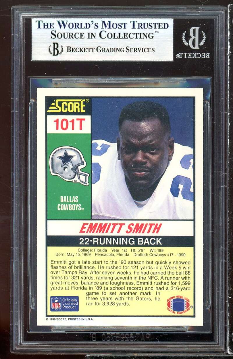 Emmitt Smith Rookie Card 1990 Score Supplemental #101T BGS 9 (8.5 9.5 9.5 9.5) Image 2