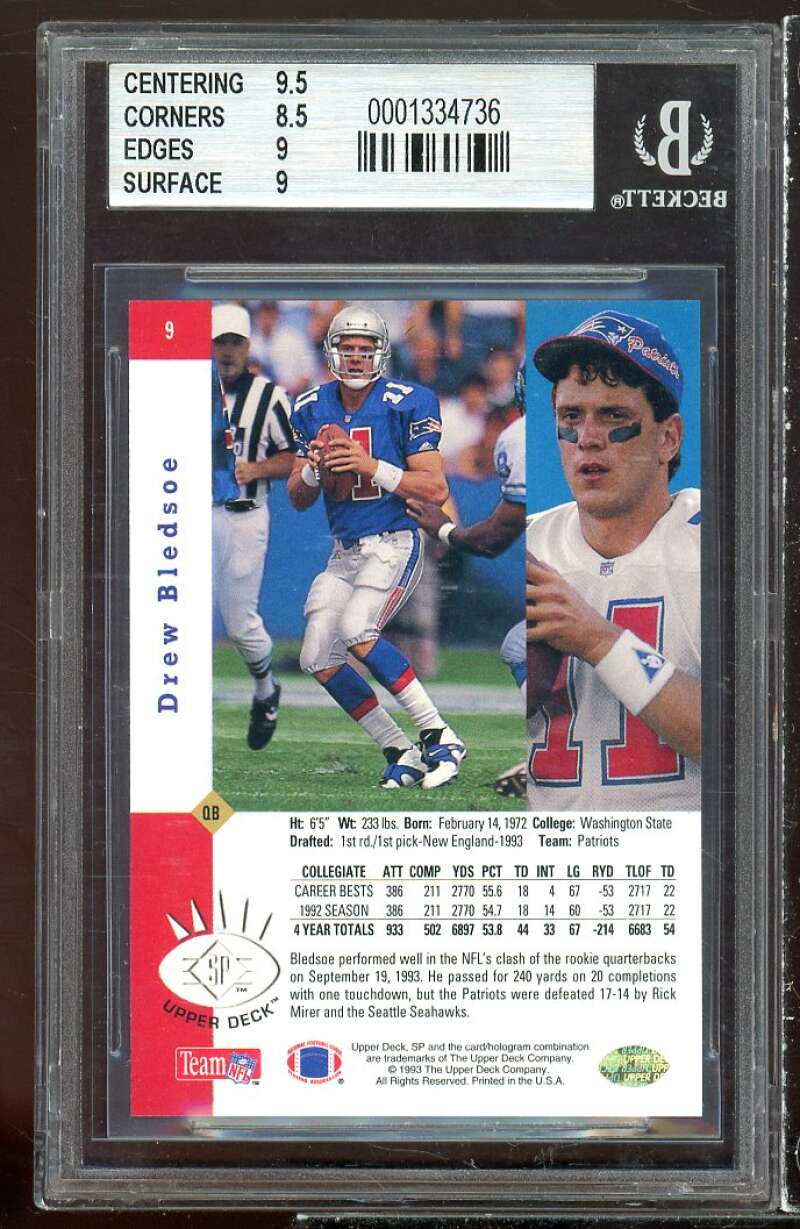 Drew Bledsoe Rookie Card 1993 SP #9 BGS 9 (9.5 8.5 9 9) Image 2