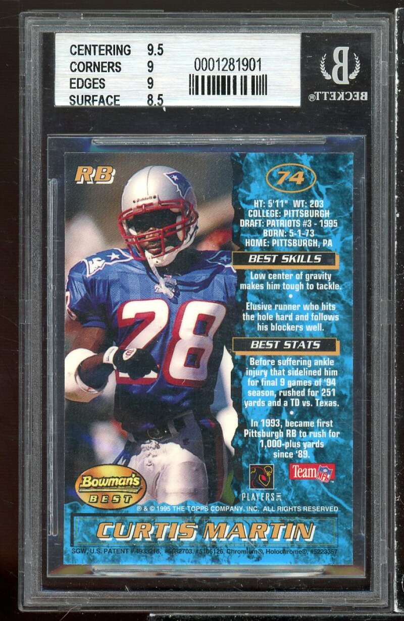 Curtis Martin Rookie Card 1995 Bowman's Best #r74 BGS 9 (9.5 9 9 8.5) Image 2