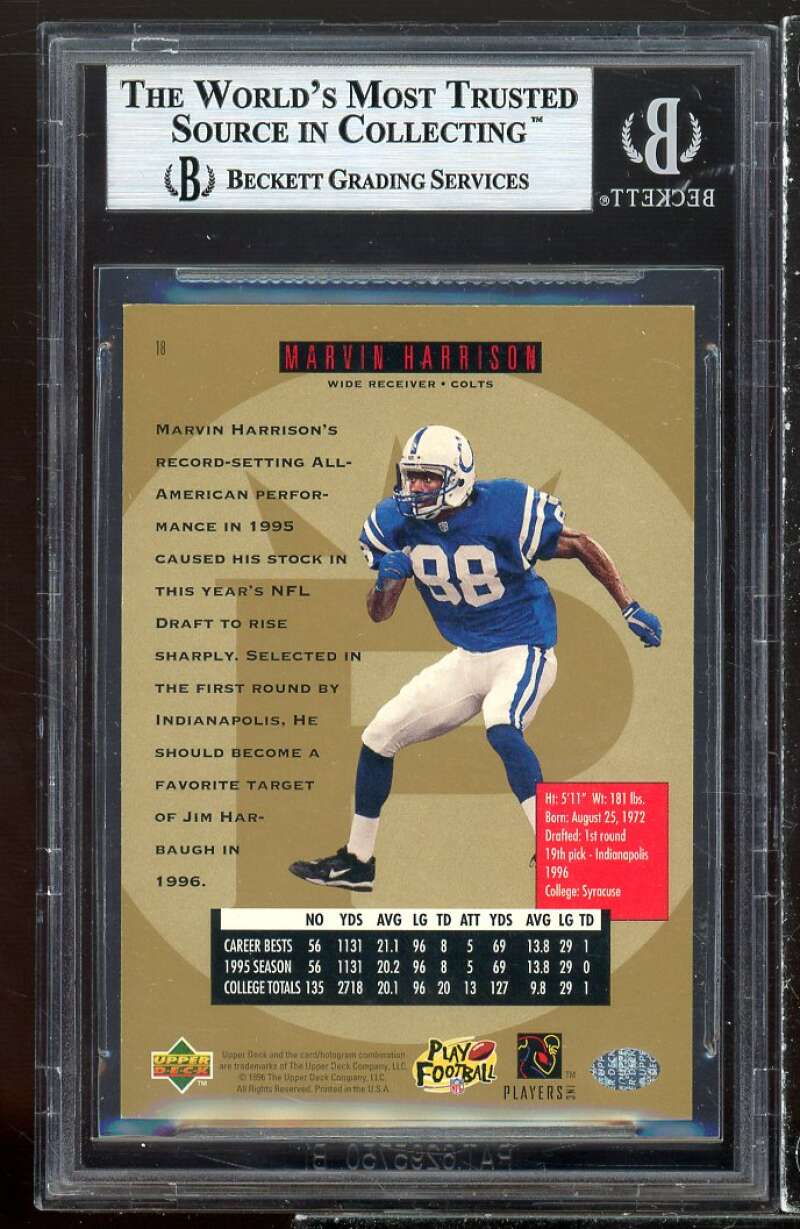 Marvin Harrison Rookie Card 1996 SP #18 BGS 9 (9.5 8.5 9.5 9.5) Image 2