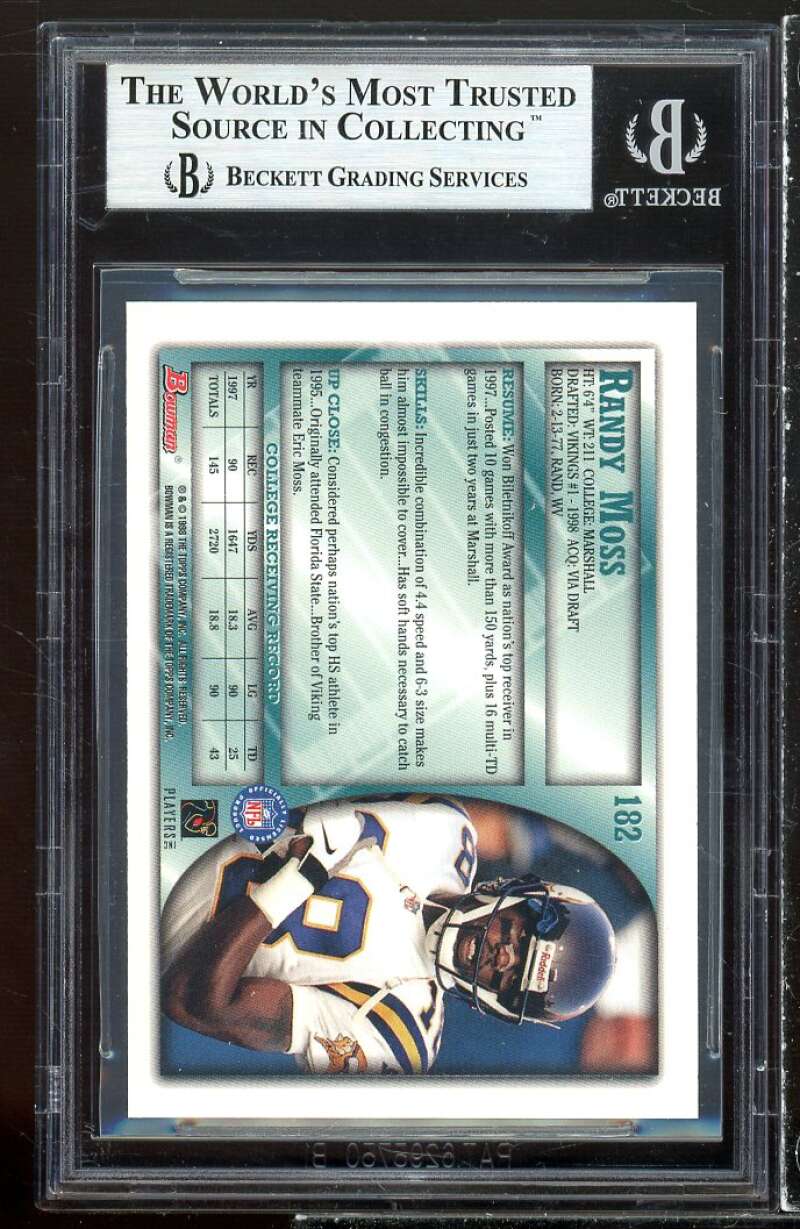 Randy Moss Rookie Card 1998 Bowman #182 BGS 9 Image 2