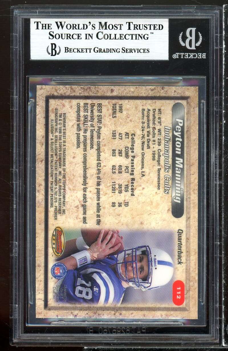 Peyton Manning Rookie Card 1998 Bowman's Best #112 BGS 9 Image 2