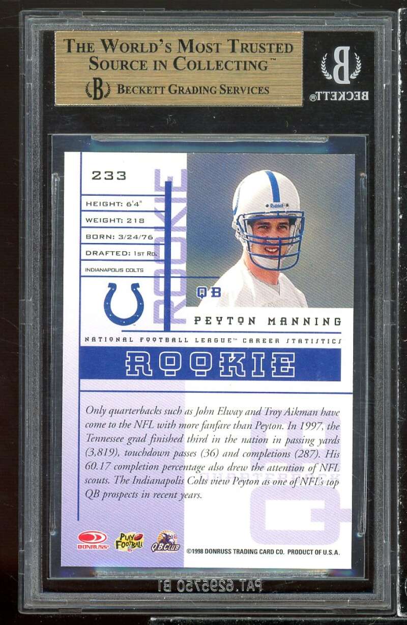 Peyton Manning Rookie 1998 Leaf Rookies n Stars #233 BGS 9.5 (9.5 9.5 9.5 9.5) Image 2