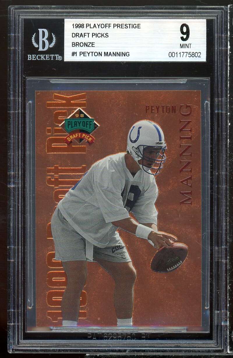 Peyton Manning Rookie Card 1998 Playoff Prestige Draft Picks Bronze #1 BGS 9 Image 1