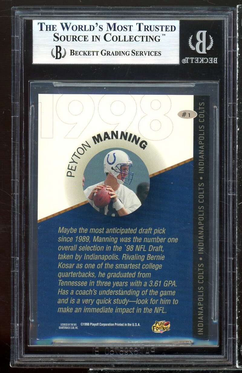 Peyton Manning Rookie Card 1998 Playoff Prestige Draft Picks Bronze #1 BGS 9 Image 2