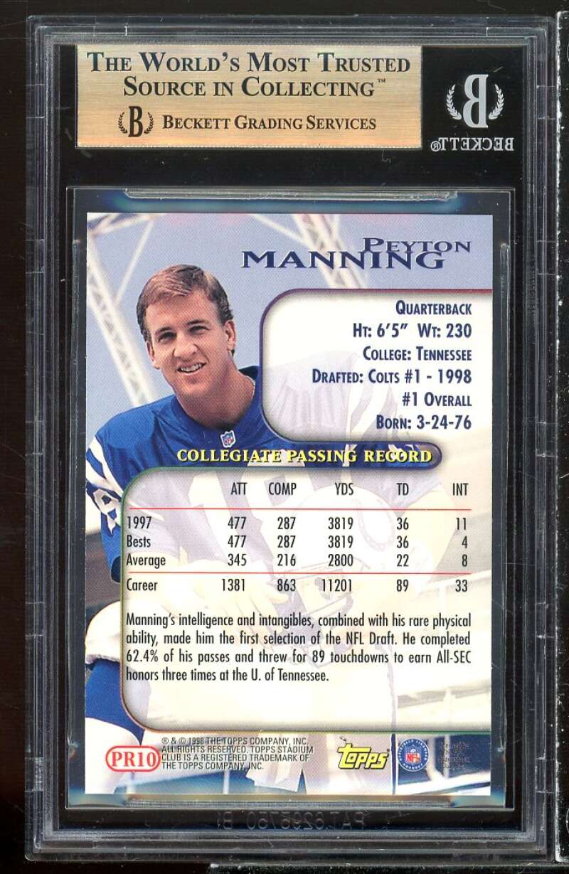 Peyton Manning 1998 Stadium Club Prime Rookies #pr10 BGS 9.5 (9.5 9.5 9.5 9.5) Image 2