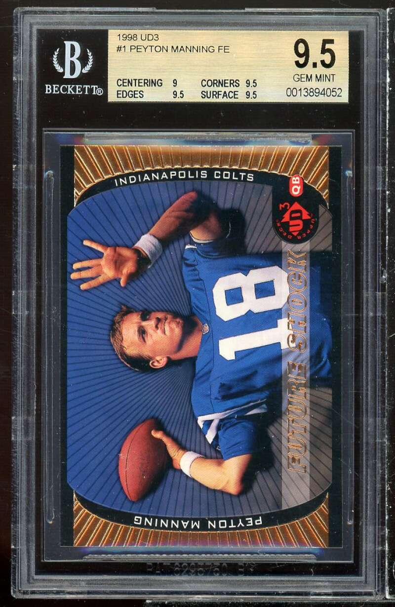 Peyton Manning Rookie Card 1998 UD3 #1 BGS 9.5 (9 9.5 9.5 9.5) Image 1