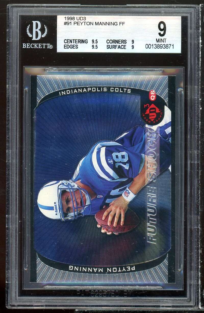 Peyton Manning Rookie Card 1998 UD3 #91 BGS 9 (9.5 9 9.5 9) Image 1