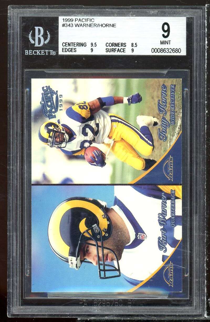 Kurt Warner Rookie Card 1999 Pacific #343 BGS 9 (9.5 8.5 9 9) Image 1