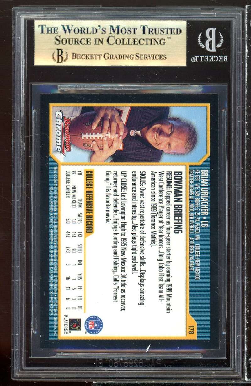 Brian Urlacher Rookie Card 2000 Bowman Chrome #178 BGS 9.5 (9 9.5 9.5 9.5) Image 2