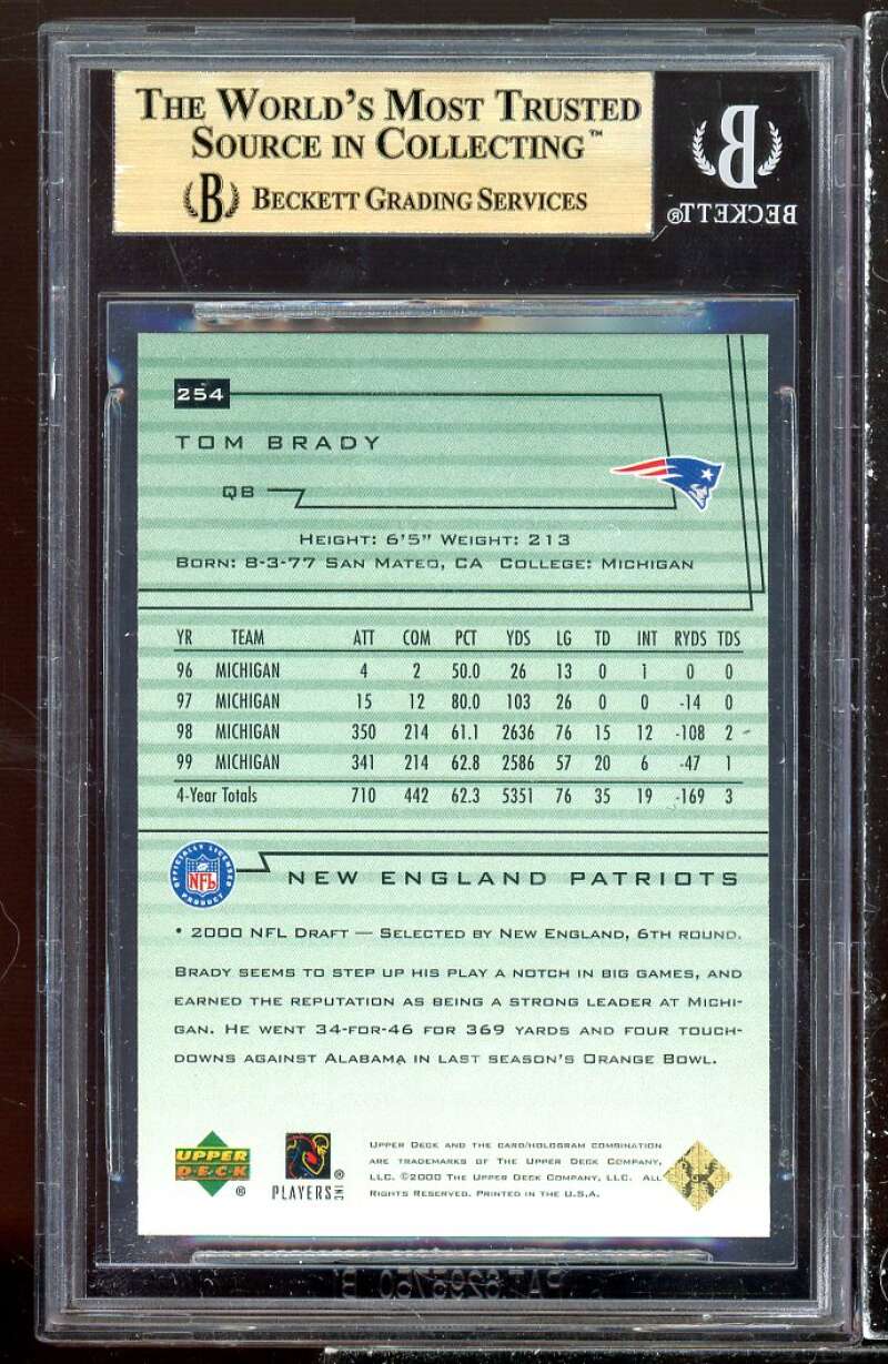 Tom Brady Rookie Card 2000 Upper Deck Encore #254 BGS 9.5 (9.5 9.5 9 9.5) Image 2
