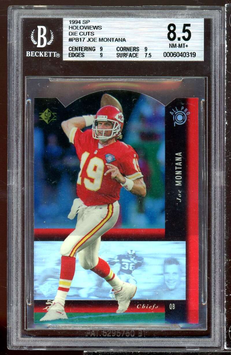 Joe Montana Card 1994 SP Holoviews Die Cuts #PB17 BGS 8.5 (9 9 9 7.5) Image 1