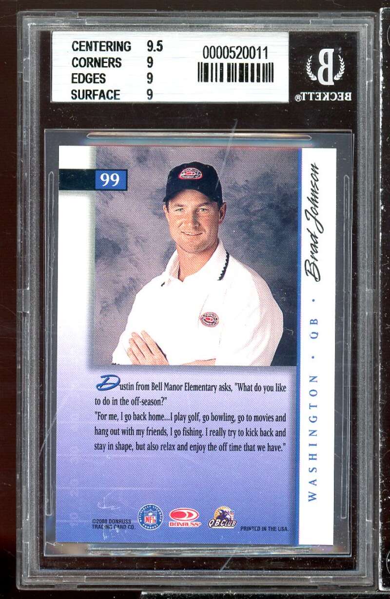 Brad Johnson Card 2000 Donruss Preferred Graded Series #99 BGS 9 (9.5 9 9 9) Image 2