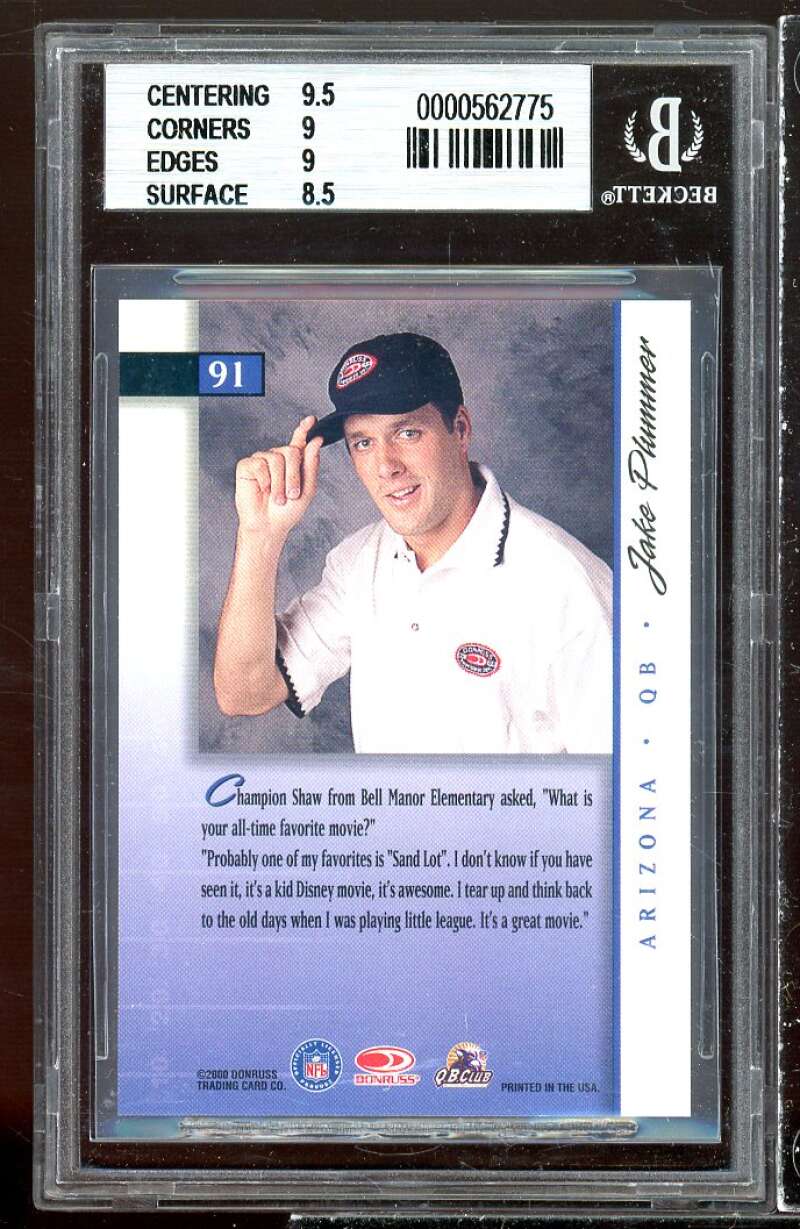 Jake Plummer Card 2000 Donruss Preferred Graded Series #91 BGS 9 (9.5 9 9 8.5) Image 2