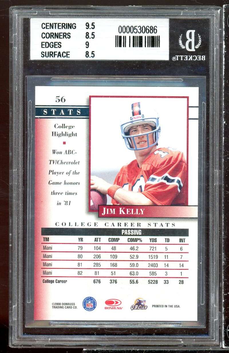 Jim Kelly Card 2000 Donruss Preferred Graded Series #56 BGS 8.5 (9.5 8.5 9 8.5) Image 2