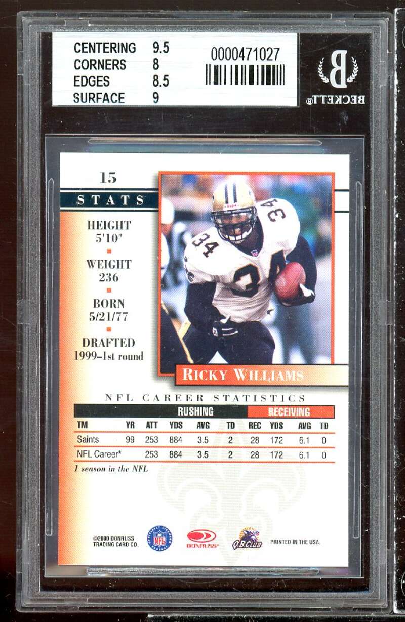 Ricky Williams 2000 Donruss Preferred Graded Series #15 BGS 8.5 (9.5 8 8.5 9) Image 2