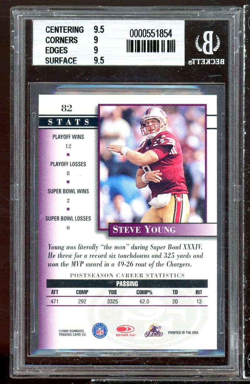 Steve Young Card 2000 Donruss Preferred Graded Series #82 BGS 9 (9.5 9 9 9.5) Image 2